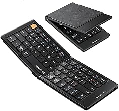 ProtoArc XK04 Portable Foldable Bluetooth Compact Keyboard with PU Leather Case, Mini Wireless for iPad iPhone Mac Android Windows iOS - Black