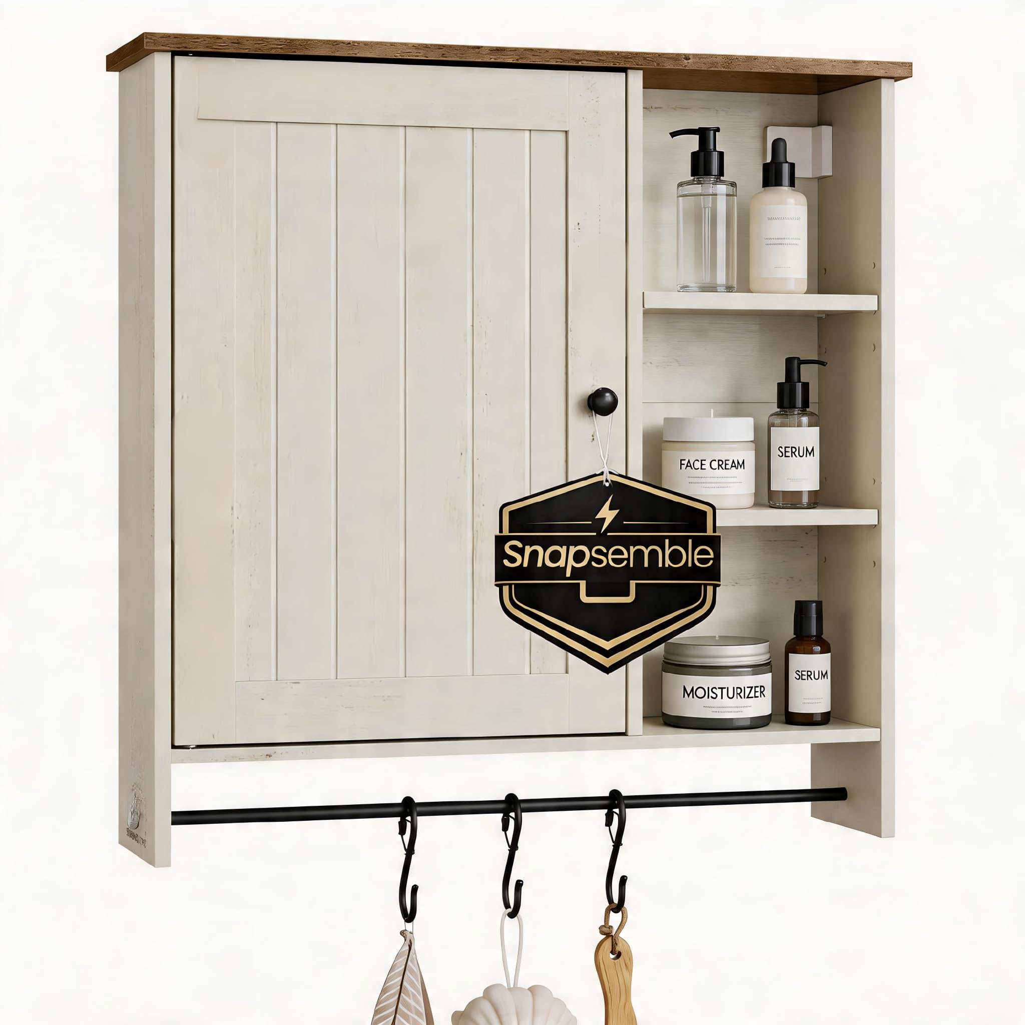 Photo 1 of SONGMICS HOME Bathroom Wall Cabinet, Snapsemble Superfast Assembly, Over the Toilet Medicine Storage Cabinet with Adjustable Shelves, for Kitchen/Pantry, Rustic White and Honey Brown