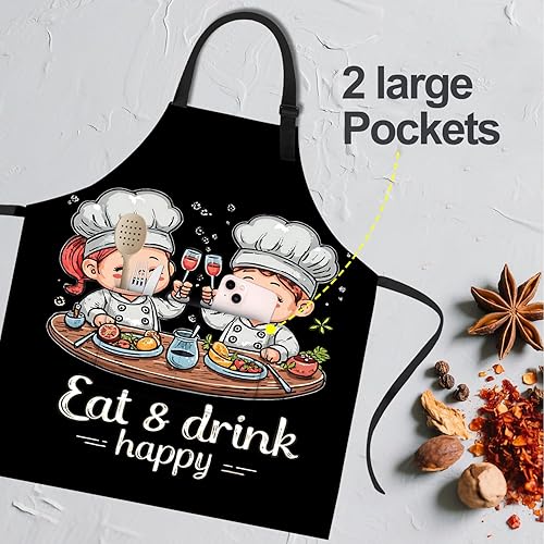 Miniatura 5 de ANNA QUEEN Delantal de Feliz Navidad para mujeres y hombres con bolsillos, delantal de muñeco de nieve, ajustable, chef de cocina