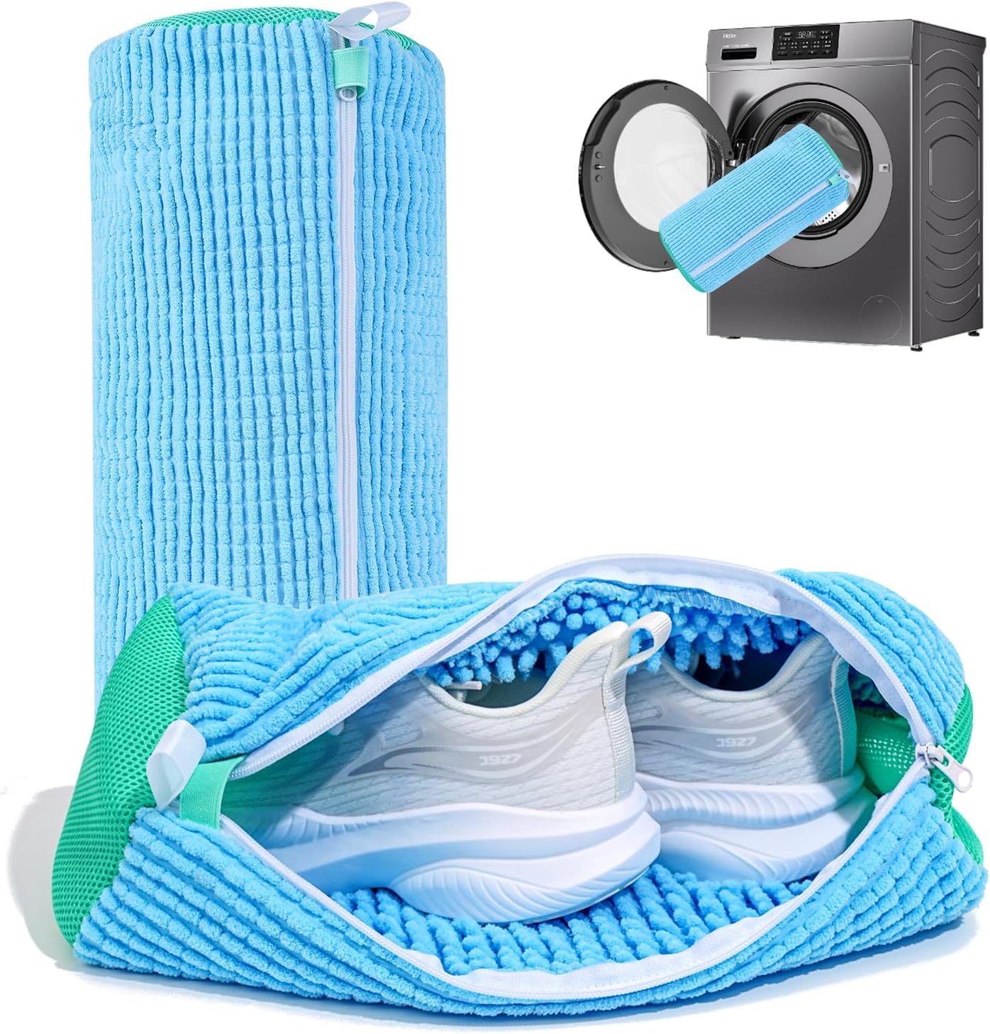 Shoe washing machine bag, Laundry shoe pouch for washer and dryer, Reusable and Durable Zipper Plush Washing Machine Bag for Sneakers, Delicates and Toys(Laundry Bag) (blue, pack of1)