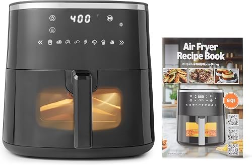 Amazon Basics 6-Quart Digital Air Fryer with Easy View Window, 8 Preset Menus, Digital Touch Panel, Ceramic Nonstick Coating, 140°F-400°F Temperature Range, 1550W, Black