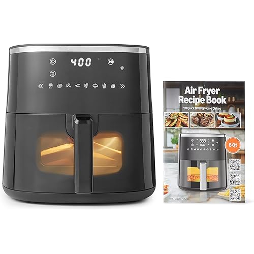 Amazon Basics 6-Quart Air Fryer with Easy View Window, 8 Preset Menus, 1550W, Black