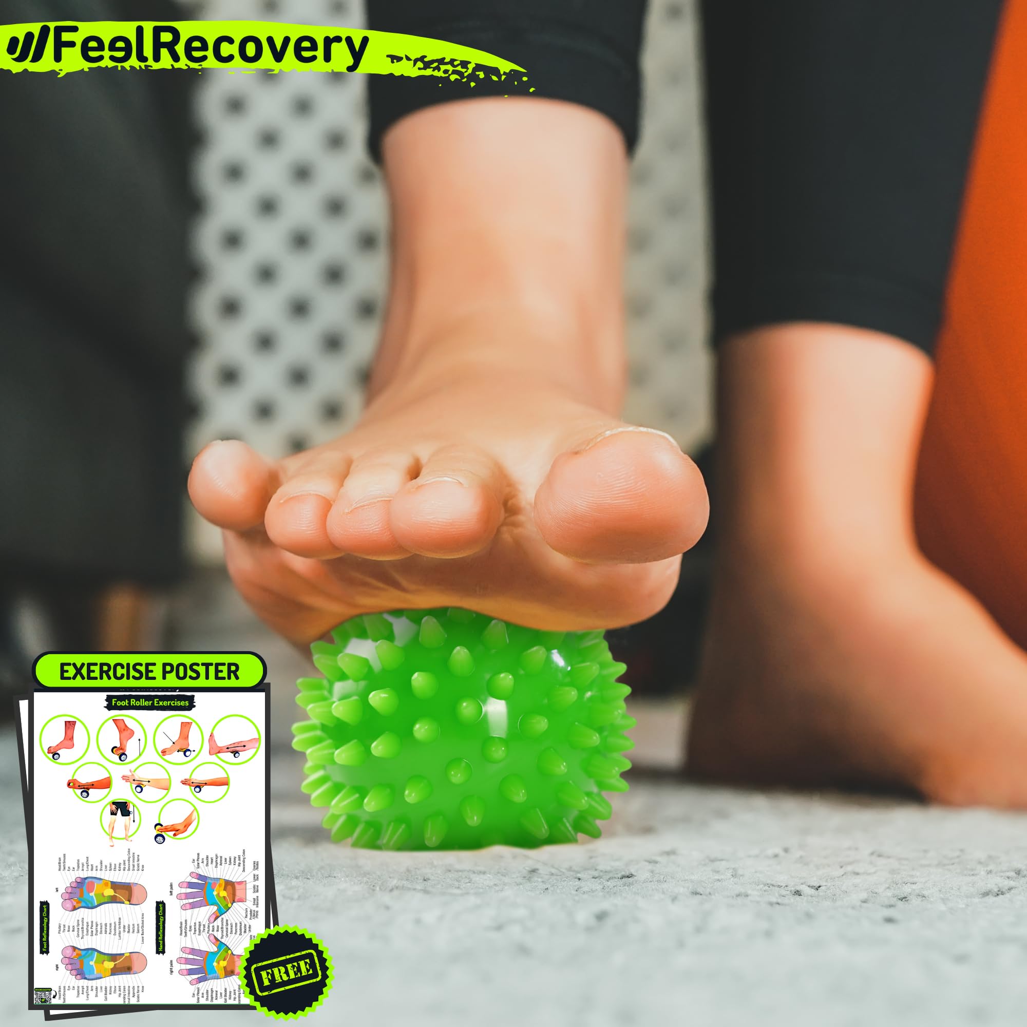 Set Fußmassageroller für Plantar-Fasziitis + Igelbälle Massagebälle für Fußreflexzonenmassage - Akupressur Kit für Füße, Fersensporn, Beine, Cellulite & Plantarfasziitis Schmerzlinderung (Grün)