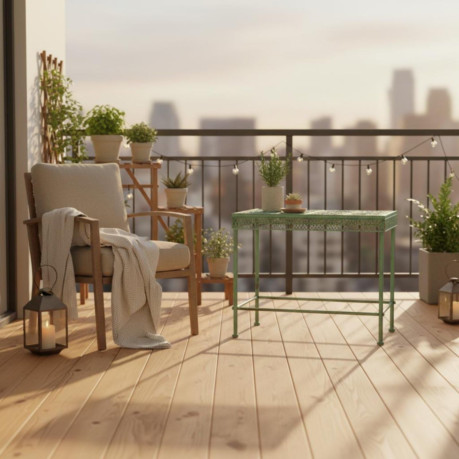Présentoir Extérieur Support Plantes Étagère Table Jardin en Fer Forgé à Finition Vieillie Antirouille pour Pots et Livres Adapté Cour Terrasse Jardin Maison, Blanc