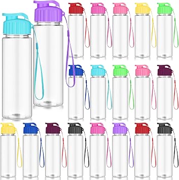 20 Pack Plastic Water Bottles Bulk, 500ml Sports Drink Bottles for Kids