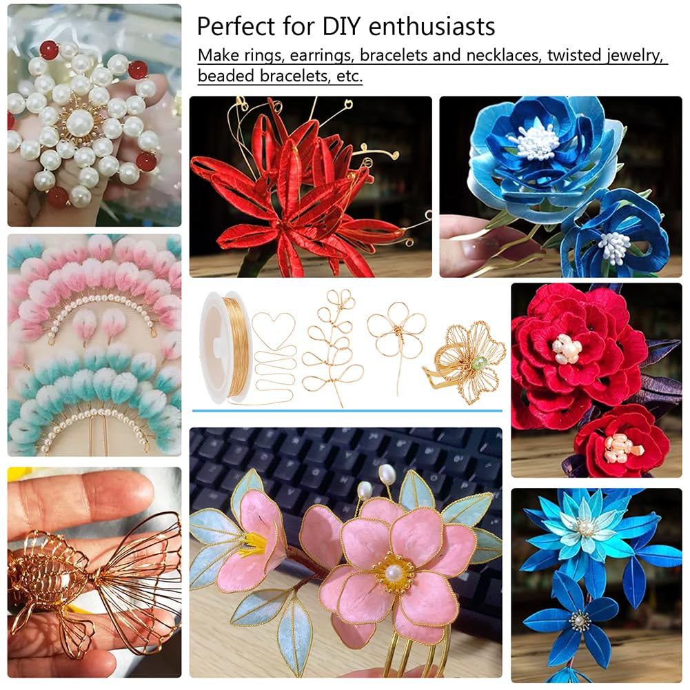 NBEADS Fil De Cuivre Plaqué Or 18 Carats, 22 M, Calibre 22, Pour