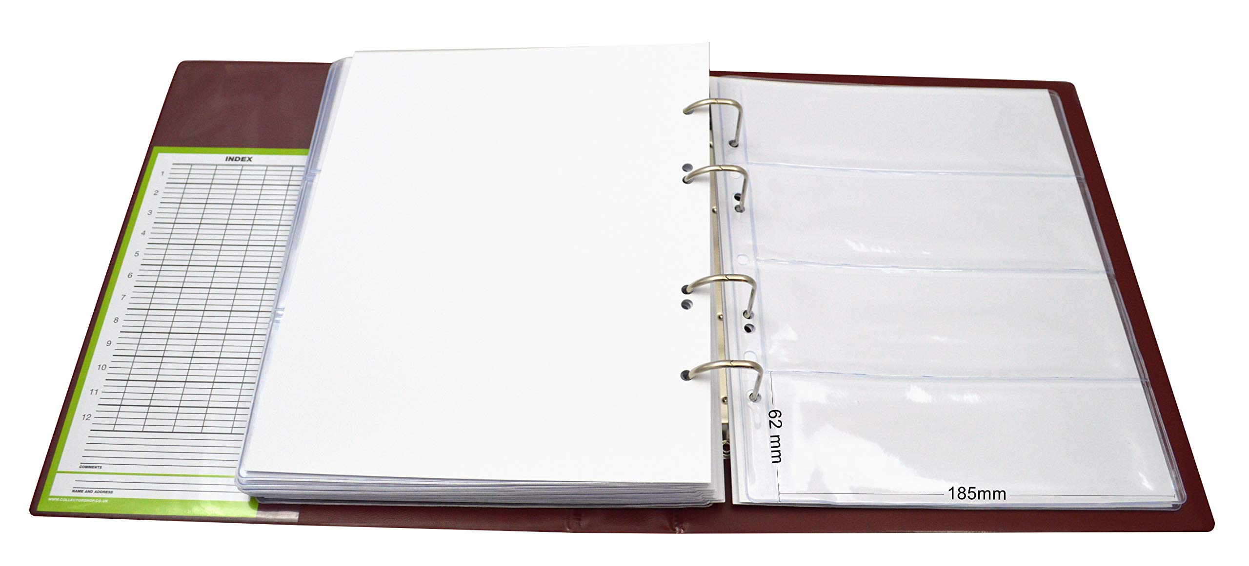 COLLECTOR - Classeur pour en étui Les Billets en Format d’Un Livre avec 15 Pages et 15 diviseurs – très Large capacité (Rouge)