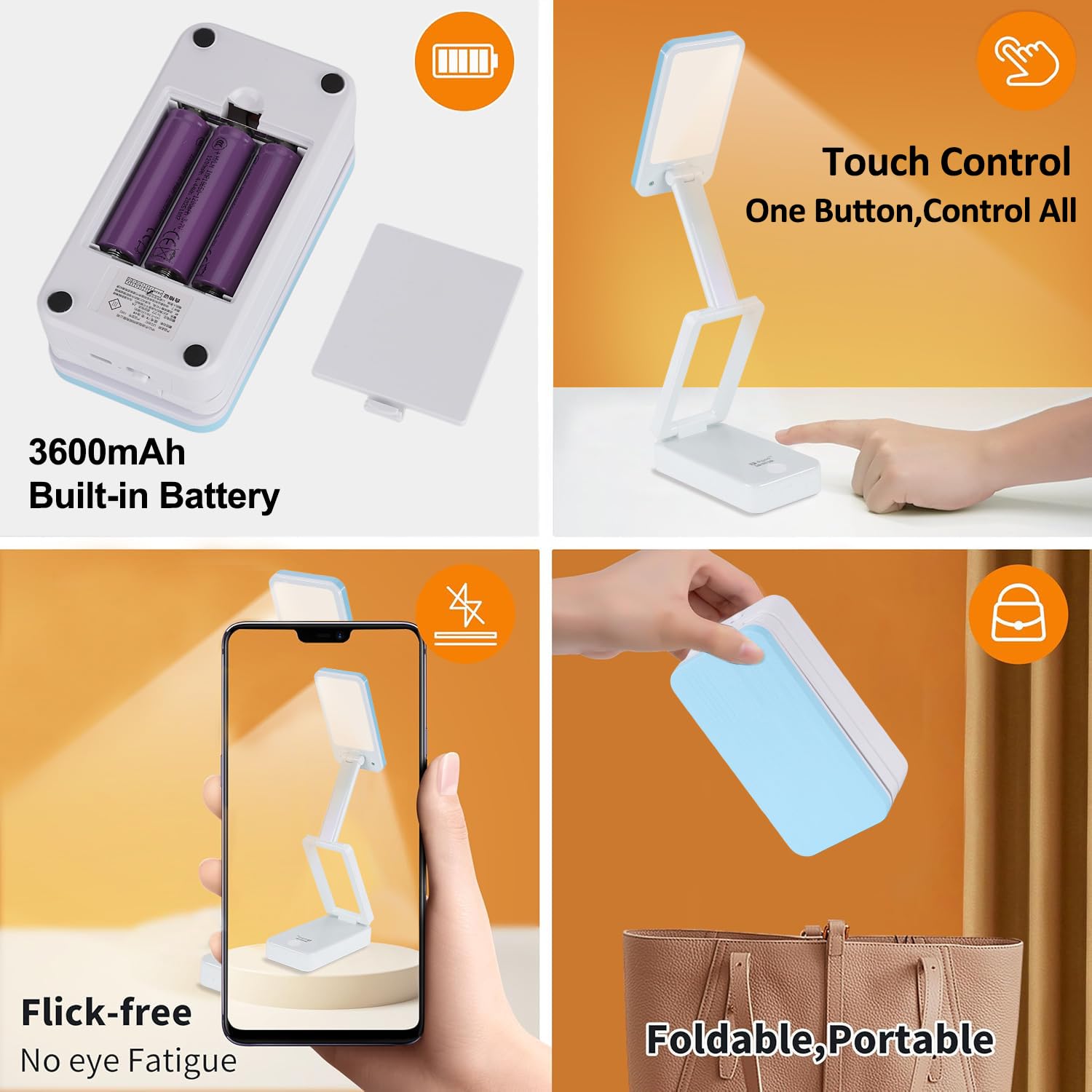 Lampada da Tavolo,LED Lampada da Scrivania Senza Fili, Lampada da Comodino Portatile Dimmerabile,2400mAh Ricaricabile Batteria Lampada Scrivania bambini, Lampada Comodino Camera da Letto