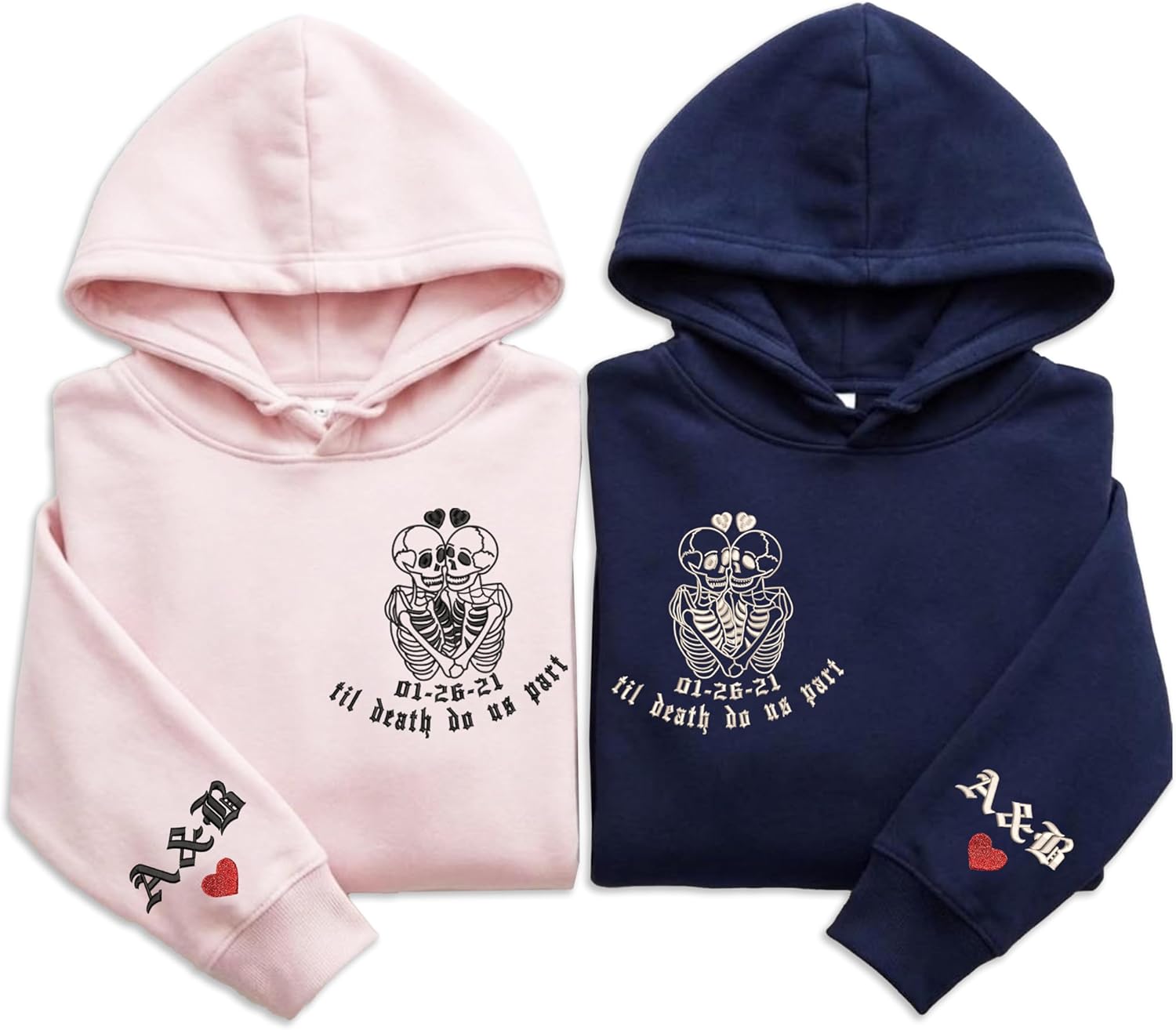 NAZENTI Custom Embroidered Matching Hoodie, Valentines Gifts For Couples, Personalized Couple Hoodie, Valentines Day Shirt