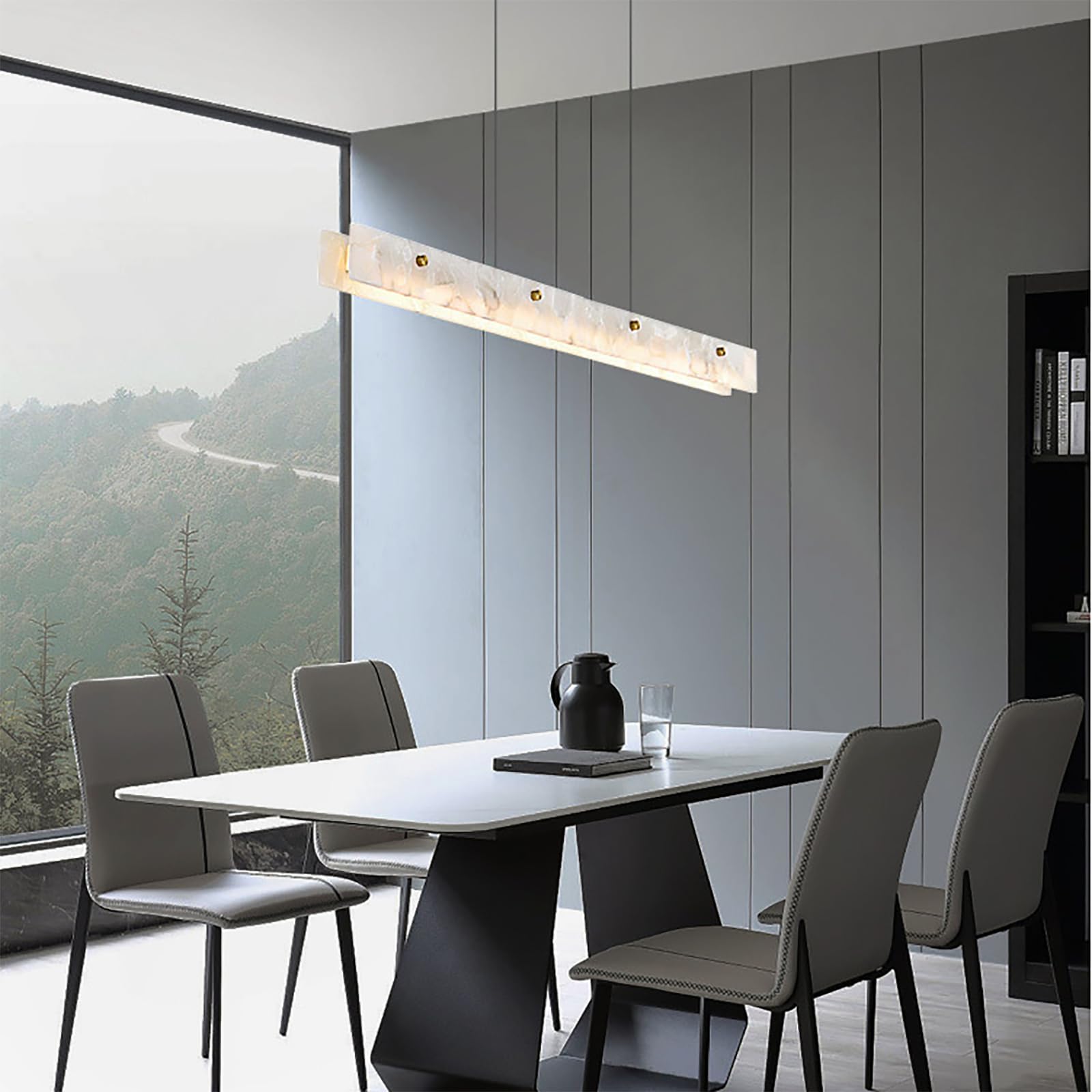 Lampadario Rettangolare in alabastro per Isola Cucina, Lampada a Sospensione a LED dimmerabile, Moderno, lineare, Effetto Marmo, per Sala da Pranzo, Soggiorno, Camera da Letto (100