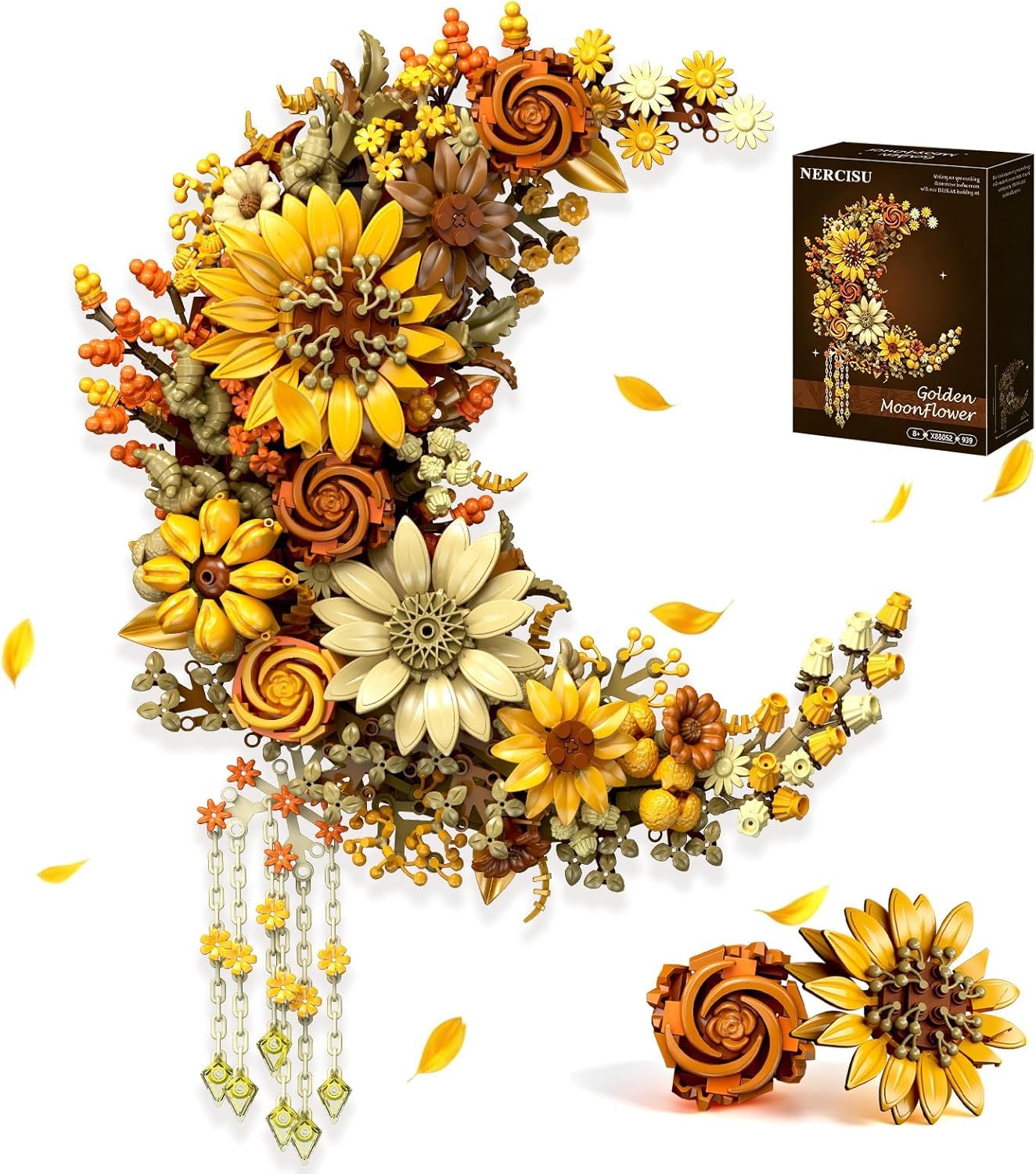 FEIZAIXHAMS Golden Moon Flower Building Blocks Set,939 PCS floral Model Kit