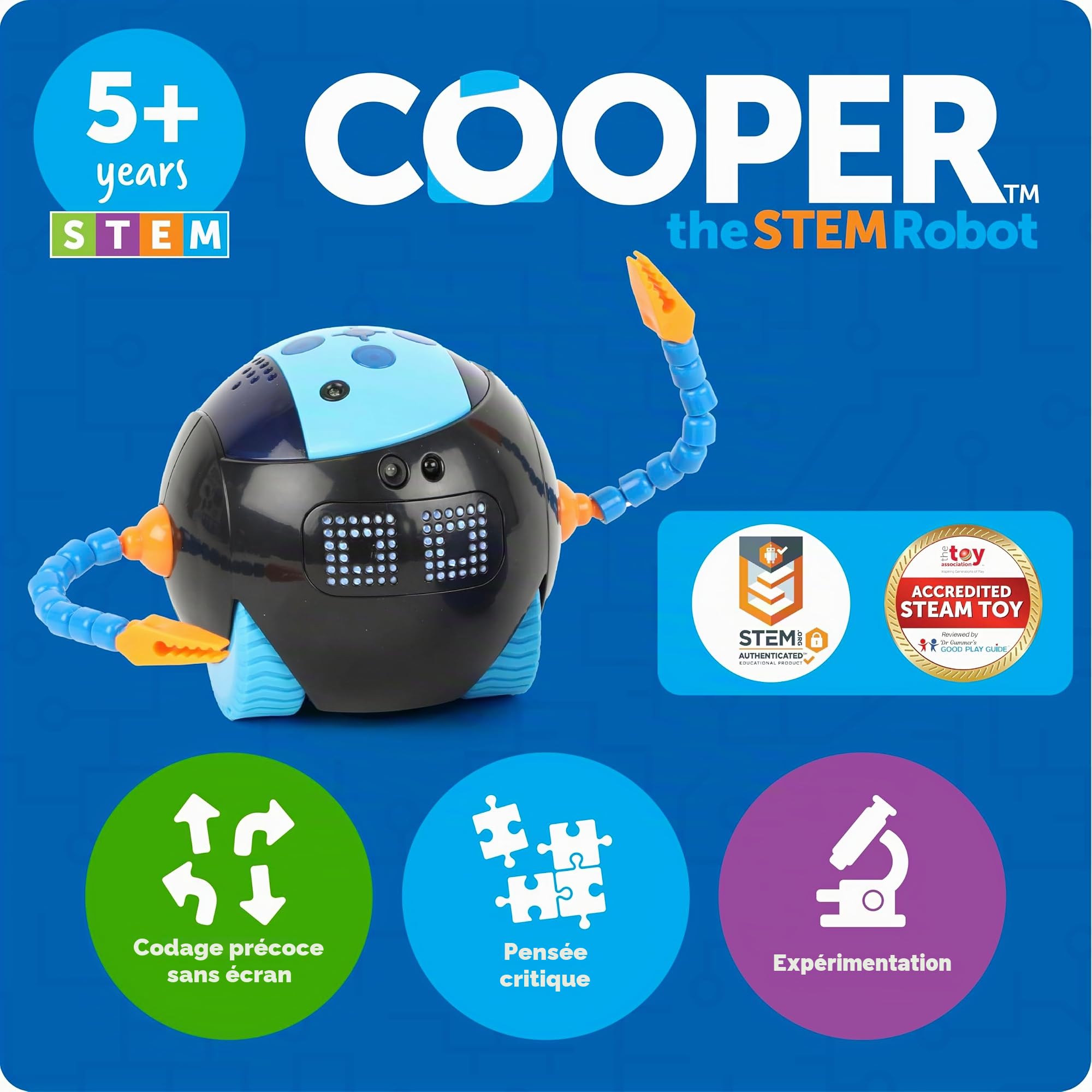 Learning Resources Cooper Robot Codage Enfants – STEM sans Écran – Programmable et Rechargeable – Interactif – 5 Ans+ – Usage Scolaire et Maison
