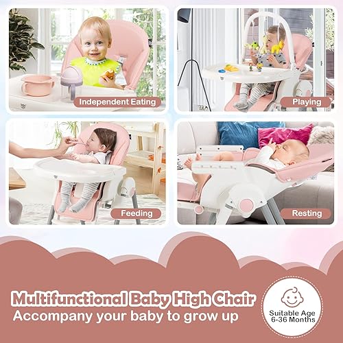 Miniatura 7 de BABY JOY Silla alta para bebé silla alta plegable con barra de juguetes 7 alturas 4 ángulos reclinables reposapiés ajustable bandeja doble extraíble