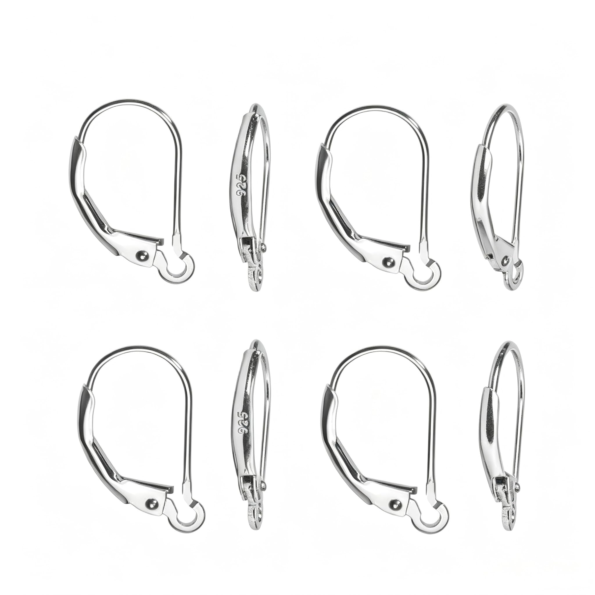 ZenithQuest 8 Pcs 925 Sterling Silver Leverback Earring Hooks, French Ear Wires for Jewellery Making, Earring Findings DIY Craft Supplies, Nickel-Free & Secure Fastening