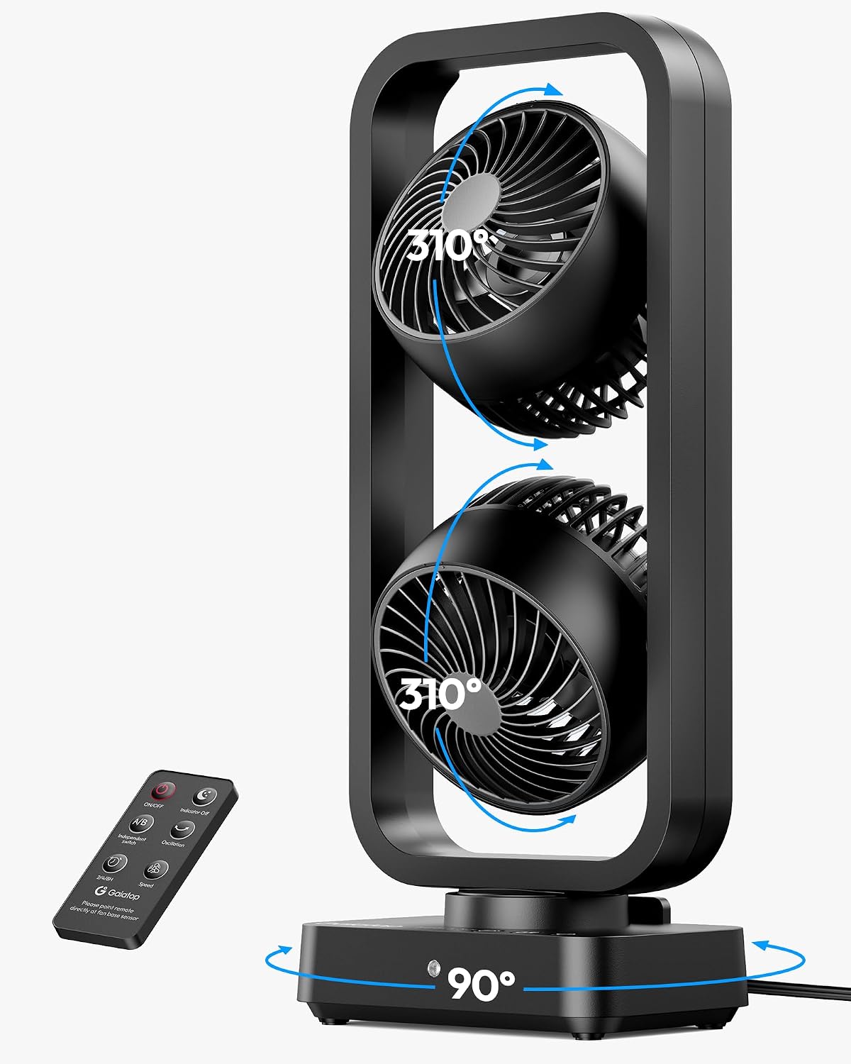Gaiatop Tower Fan, 310° Tilt Oscillating Desk Fans, 22 ft/s Standing Fan for Bedroom with Remote, 5.9 ft Cable, Fans That Blow Cold Air, 90° Oscillating, 8H Timer, Home Office Table Floor, 16"H, Black
