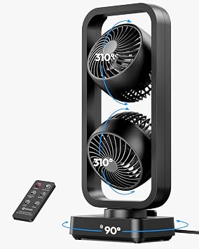 Gaiatop Tower Fan, 310 Tilt Oscillating Desk Fans, 22 ft/s Standing Fan for Bedroom with Remote, 5.9 ft Cable, Fans That Blow Cold Air, 90 Oscillating, 8H Timer, Home Office Table Floor, 16"H, Black