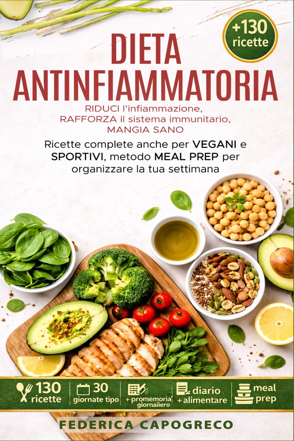 DIETA ANTINFIAMMATORIA: RIDUCI l'infiammazione,RAFFORZA il sistema immunitario,MANGIA SANO,ricette complete anche per VEGANI e SPORTIVI,METODO MEAL PREP per organizzare la tua settimana
