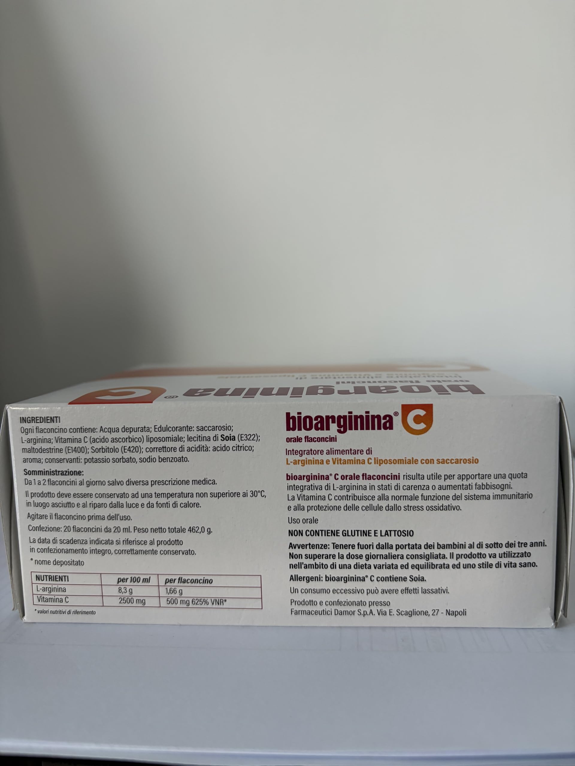 Damor - Bioarginina C Orale 20 Flaconcini con L-Arginina e Vitamina C Liposomiale - Integratore Alimentare