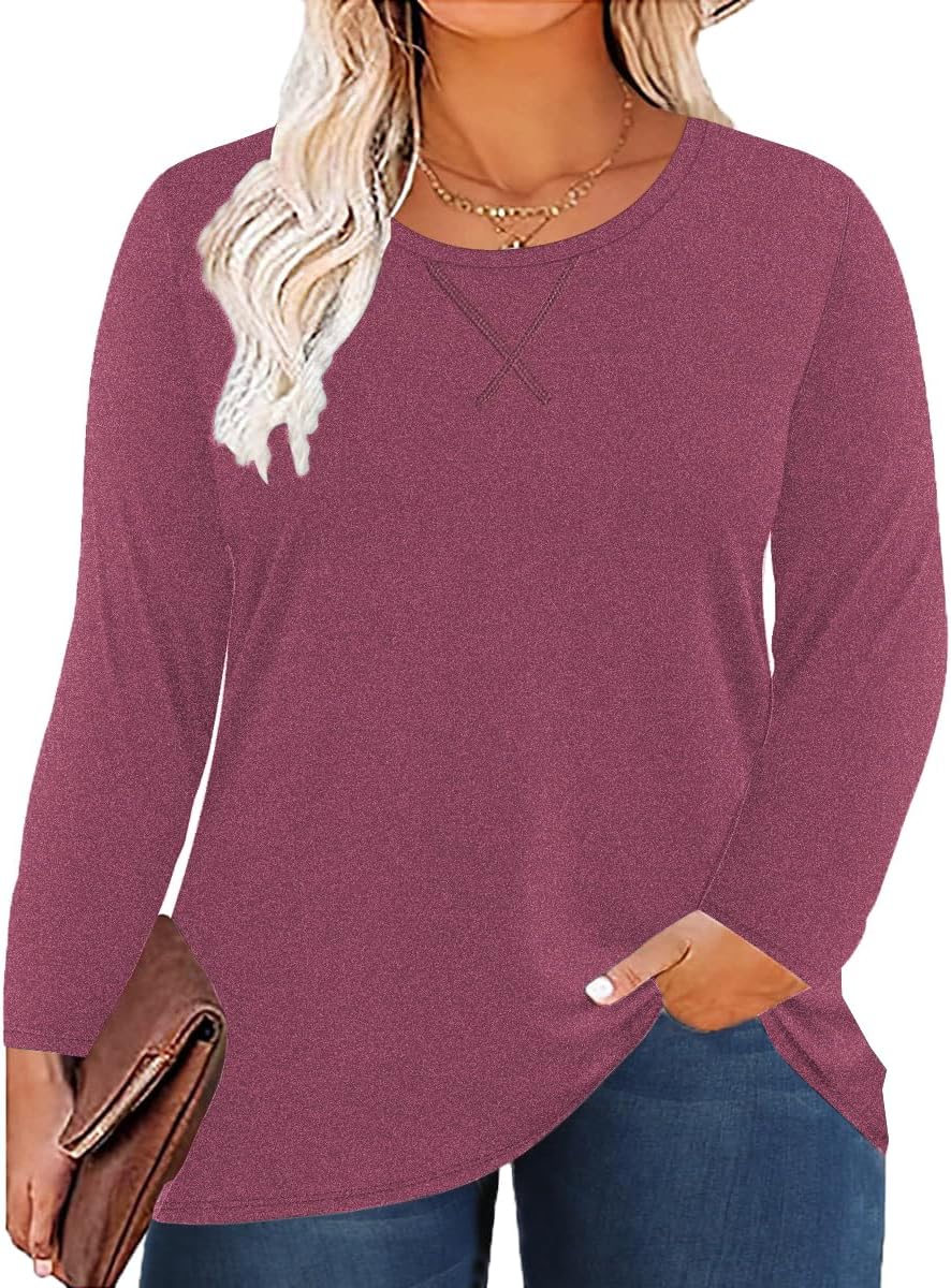 Women’s Plus Size Long Sleeve Round Neck Tunics Tops Casual Loose Fit T Shirt Blouse