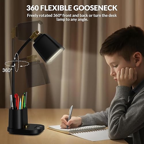 Miniatura 6 de Lámpara de escritorio con puerto de carga USB y soporte para bolígrafo, luz LED de escritorio para oficina en casa, regulable al tacto, ideal para