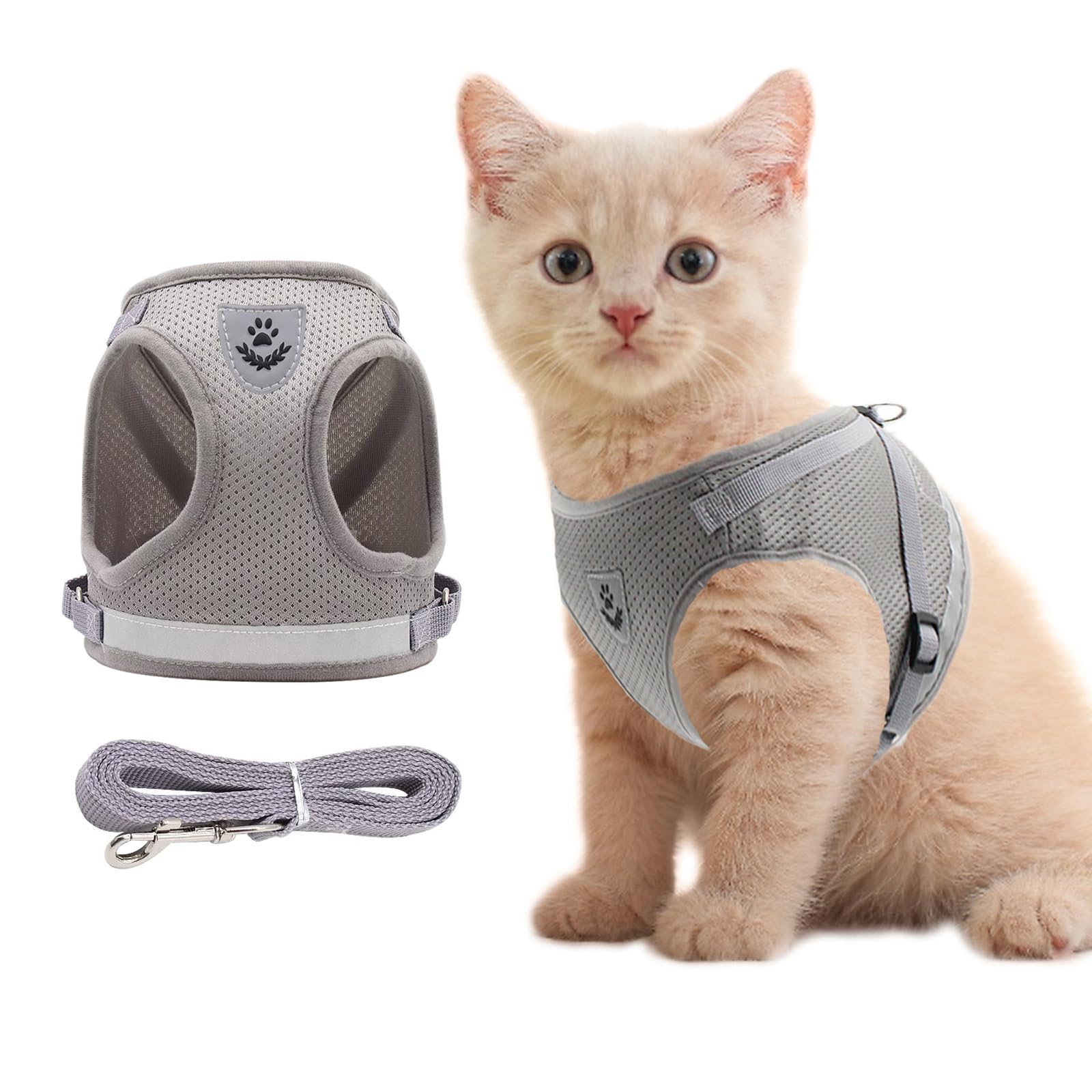 Mumoo Bear Comfort Step In Cat Harness Grey And Leash Set For Puppies Cats Kitty Escape Proof Pet Vest Harnesses For Small Animals RabbitmoUSecats Under 9Lbs Medium, Grey, Cat Harness-Grey