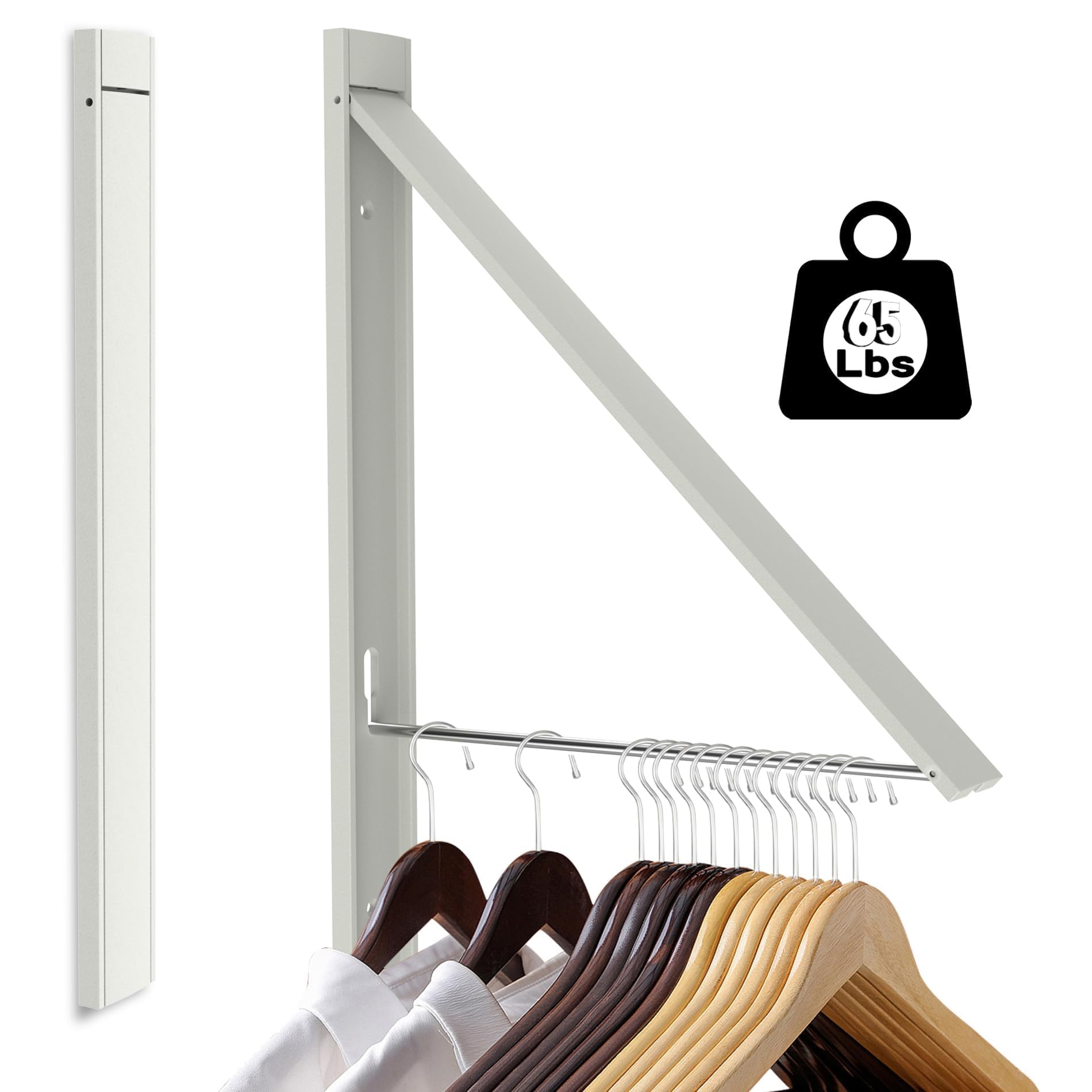 Wall Mounted Clothes Drying Rack - Space Saving Aluminum Alloy Foldable Hanger for Laundry Room, Closet, Balcony, Dorm - Heavy Duty&Easy Storage (White)
