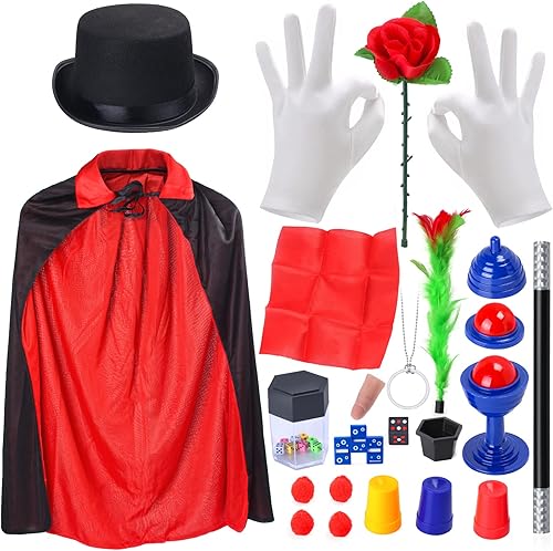 Accesorios de disfraz de mago, juego de simulación, sombrero, varita, guantes blancos, trucos de magia, juguete para niños