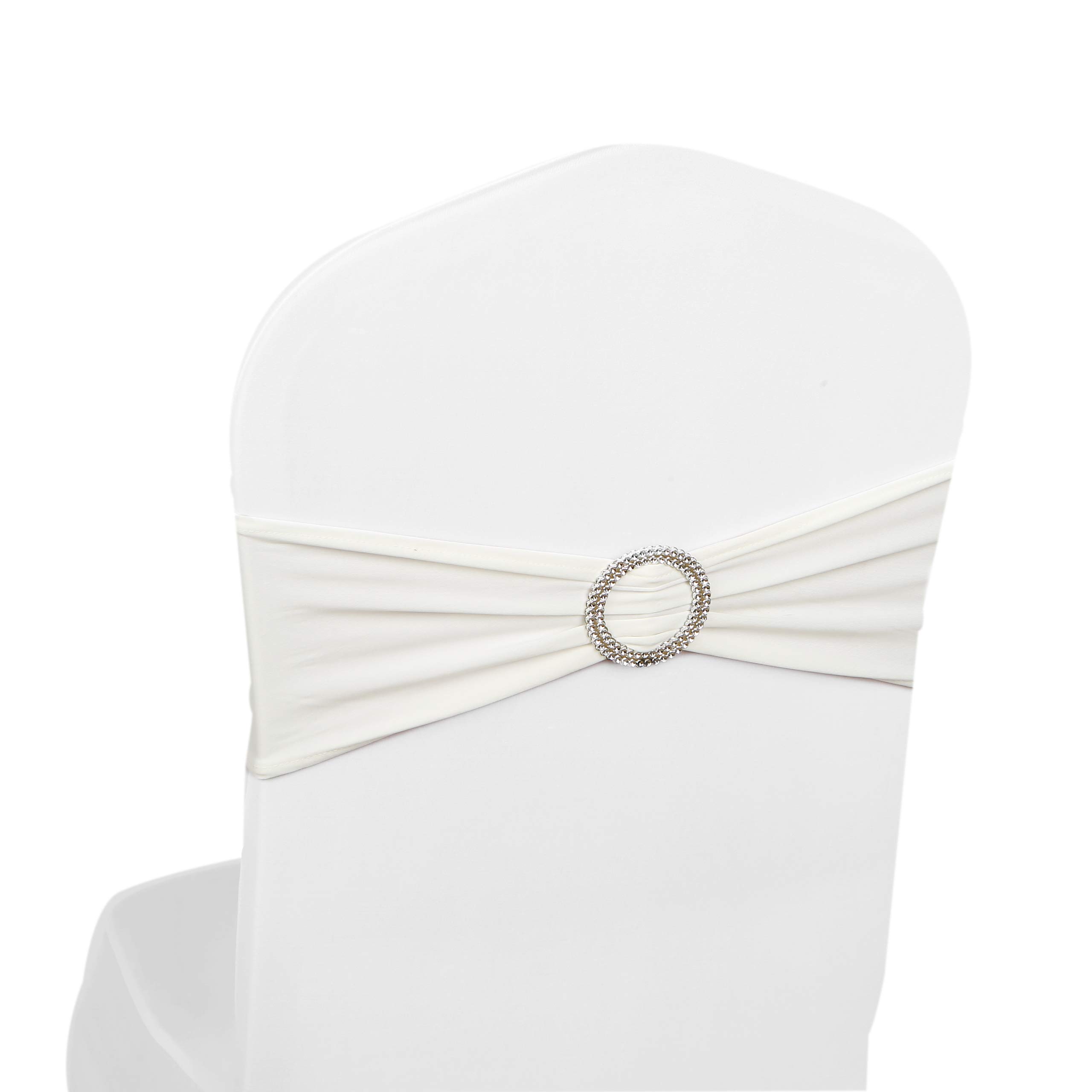 The Chair Cover CompanyElastic Stretch Spandex Sashes Bands With Buckle Bows For Wedding Home Party Suppliers Decorations (White, 50PCS)