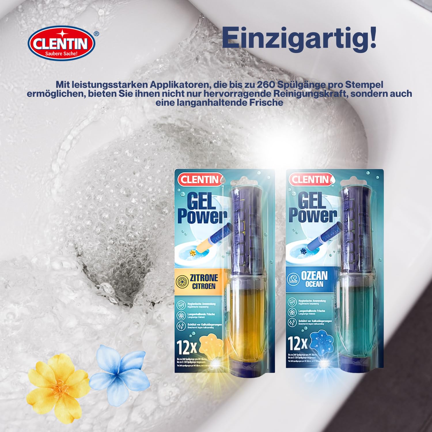 WC Reiniger Gel Stempel Lemon 12 St x 75ml - 144 Blumen - körbchenloser WC-Duftstempel bis zu 37.440 Spülgänge