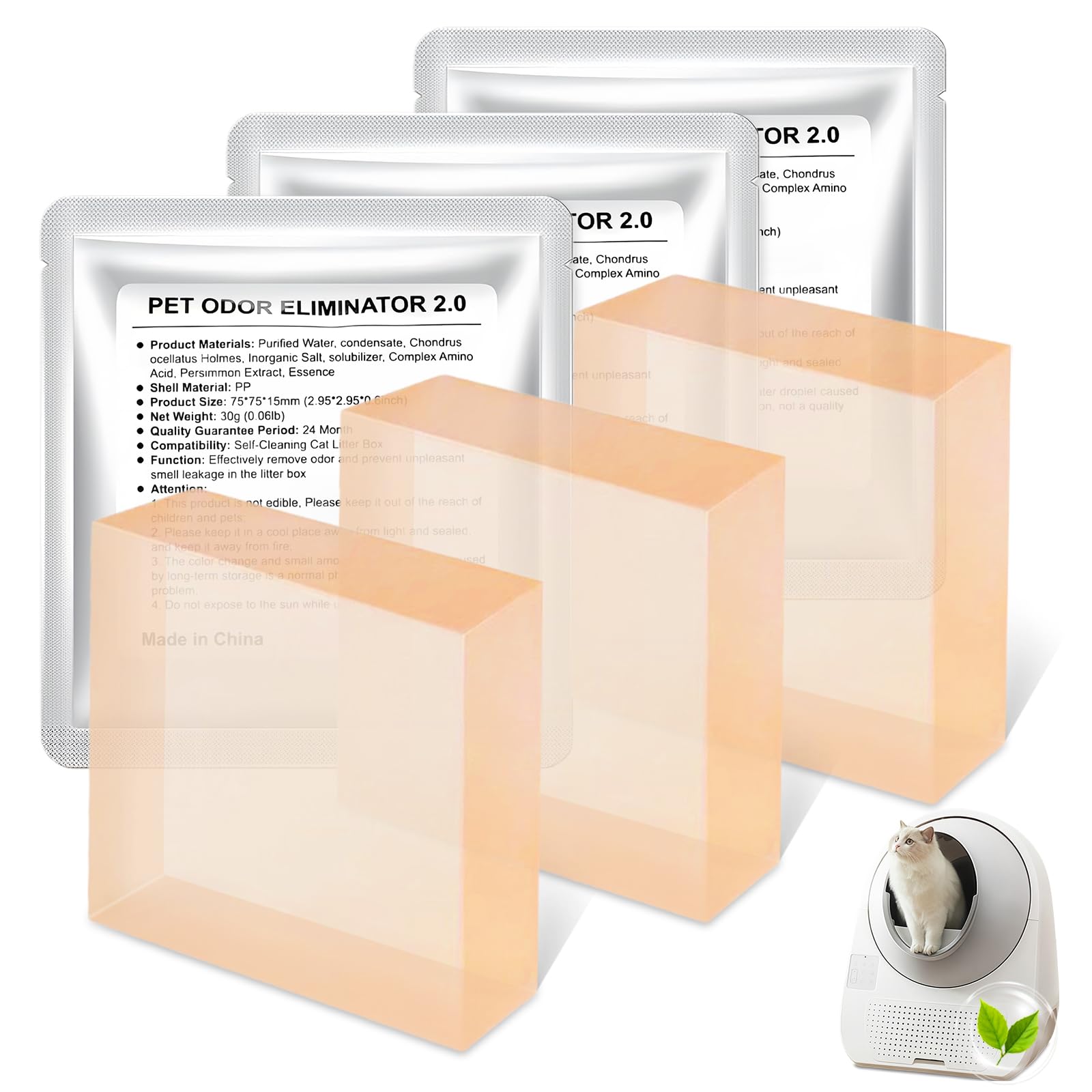 AMFUN 3 PCS Pet Odor Eliminator N50, Cat Litter Tray Odour Remover, Effective Deodorizer Gel for Pura Max/Pura Max 2 Self-Cleaning Cat Litter Box, Cat Toilet, Control Urine & Waste Odor