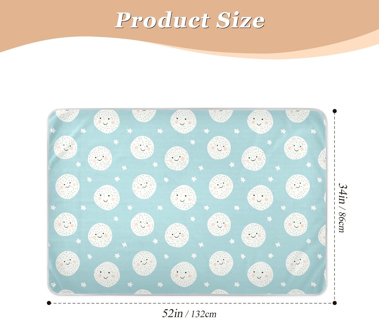 Cartoon Cute Circle Face Light Blue Extra Large Resuable Training Pee Pads for Kids Highly Absorbent Pee Pads for Bed Slip-Resistant Bed Liners for Kids Adults Pets , 52" L x 34" W