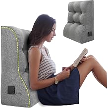 Daneey Reading Pillows for Sitting in Bed Adult, Back Support Pillow for Bed Removable Breathable Cover, Gray