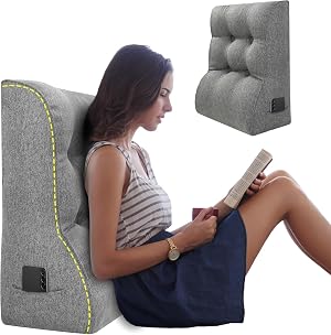 Daneey Reading Pillows for Sitting in Bed Adult Back Support Pillow for Bed Removable Breathable Cover Gray