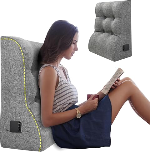 Daneey Reading Pillows for Sitting in Bed Adult Back Support Pillow for Bed Removable Breathable Cover Gray