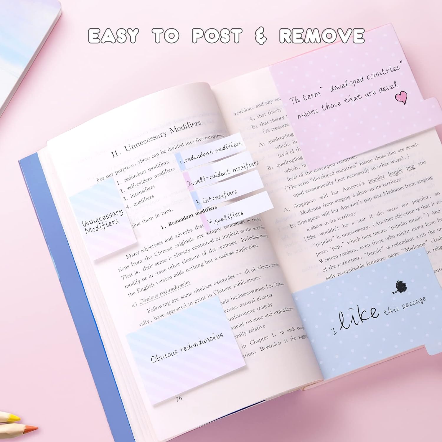 Hommie Sticky Notes Set Tabs 410 Pack Color Pads Divider Sticky Notes with Bookmark Index for School Supplies, 60 Ruled, 40 Per Dotted, 60 Per Rectangular, 6x25 Index Tabs image 3