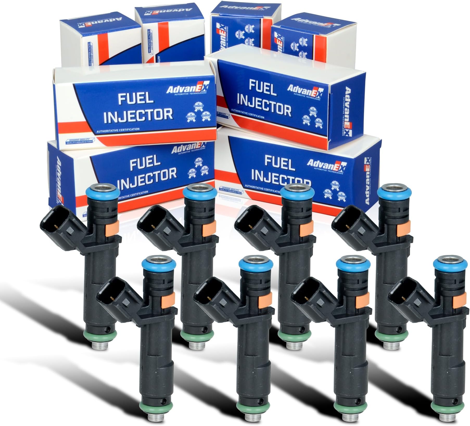 Fuel Injector 2 Holes Compatible with Ford Expedition F-150 F-350 Super Duty F-250 Super Duty Lincoln Navigator Mark LT Replaces OE FJ817,5C3E-9F593-DB (Set of 8)