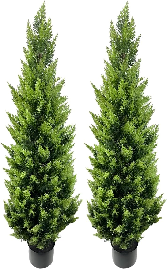 Two 4ft Artificial Topiary Tree Artificial Bushes Potted Plants UV Resistant