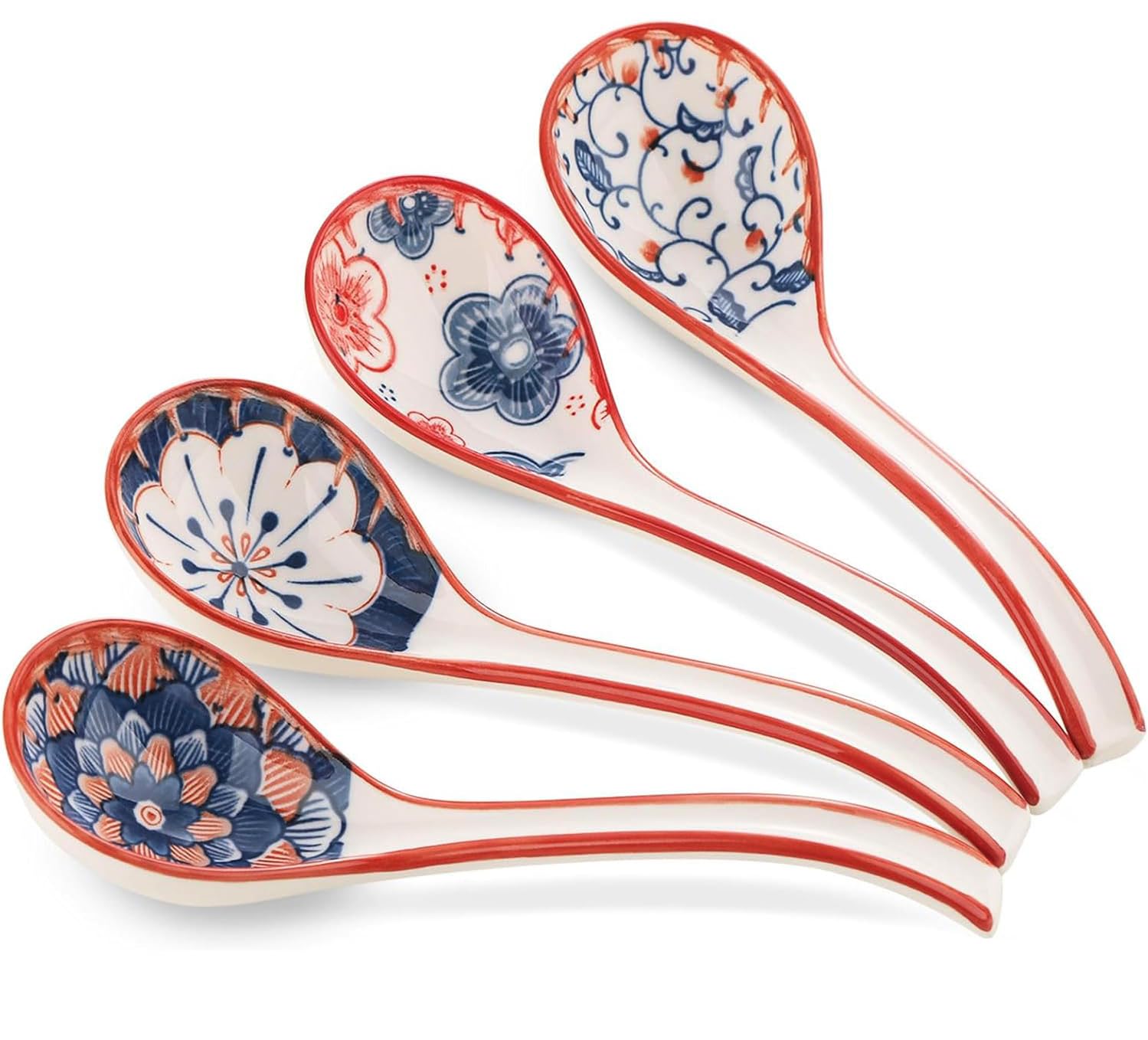 4 Asiatische Suppenlöffel Aus Keramik – Mit Langem Griff & Haken Für Ramen & Nudeln