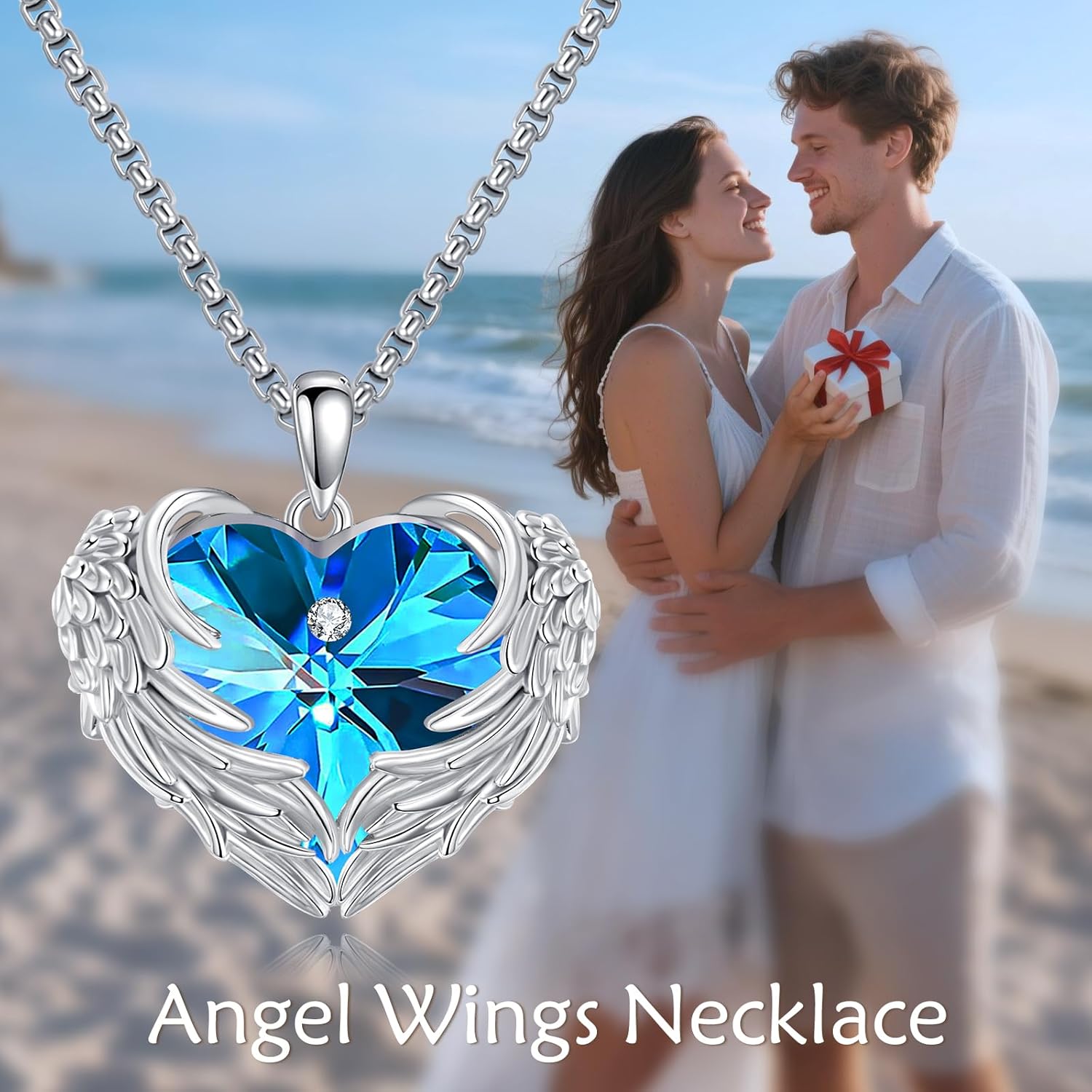Angel Wings Necklace for Women 925 Sterling Silver Birthstone Guardian Necklace Jewelry Angel Wings Moonstone, Crystal Pendant Jewelry Gifts - Image 6