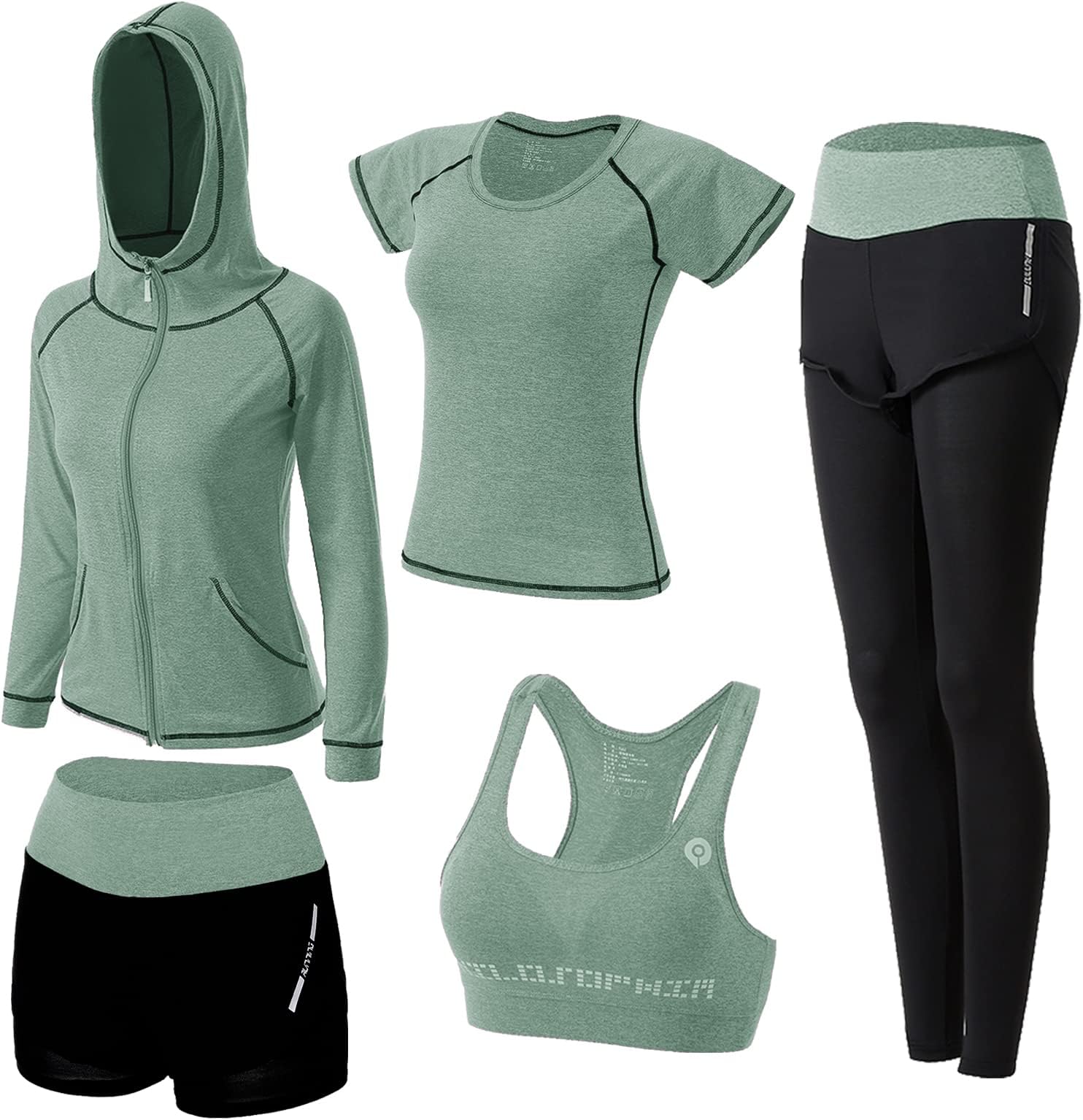 ZETIY Women's 5pcs Sport Suits Fitness Yoga Running Athletic Tracksuits