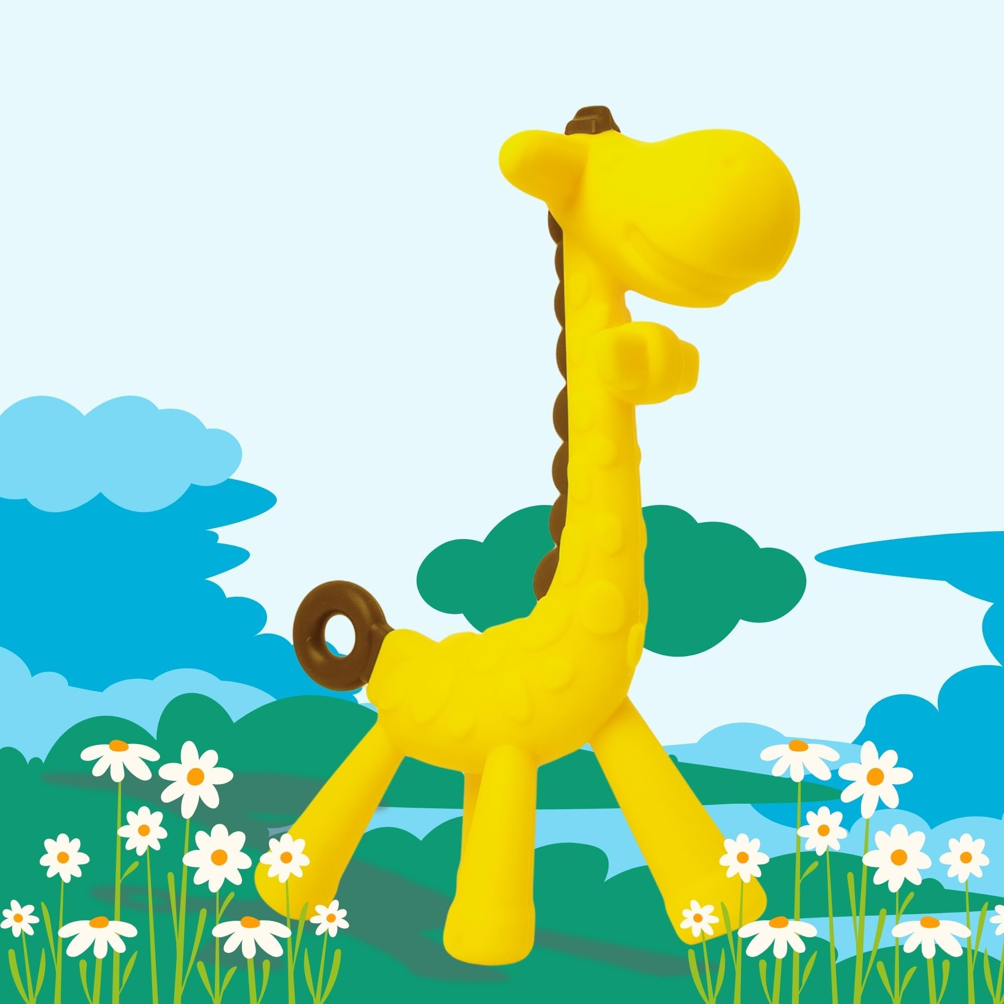 Giraffe Shape Food Grade/BPA Free Silicone Teething Baby Teether/Toy/Teething Stick for Babies (Teether Yellow, Pack of 1)