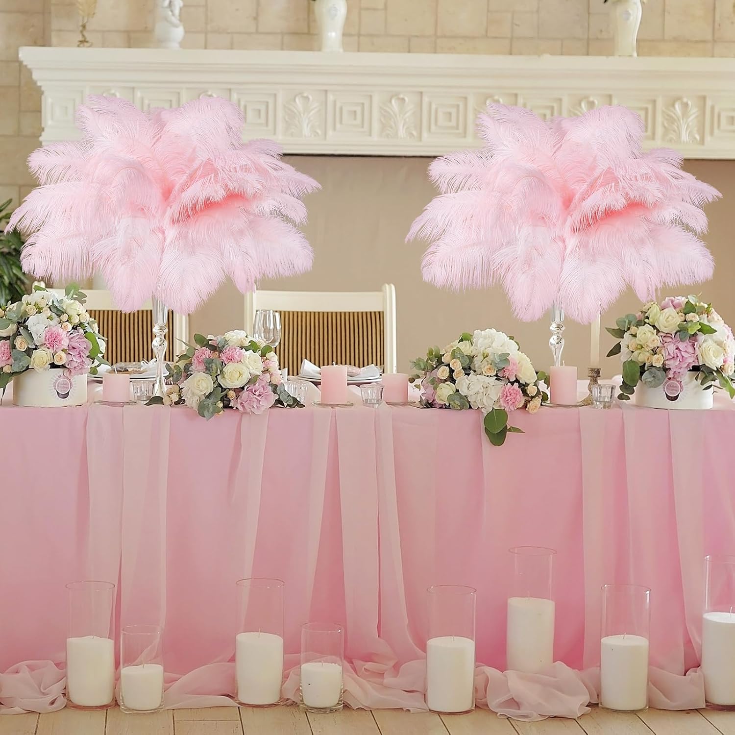 Berlune 150 Pcs Large Ostrich Feathers Bulk 12-14 Inch (30-35 Cm) Natural Ostrich Feathers Plumes for DIY Crafts Wedding Party Centerpieces Party Christmas Decorations(Pink)
