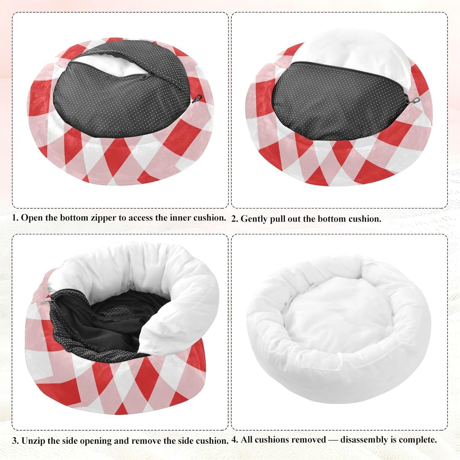 Red Buffalo Plaid Pet Cat Beds Calming Anti Anxiety fluffier Dog Pillow Bed for Medium Size Pets Sleeping