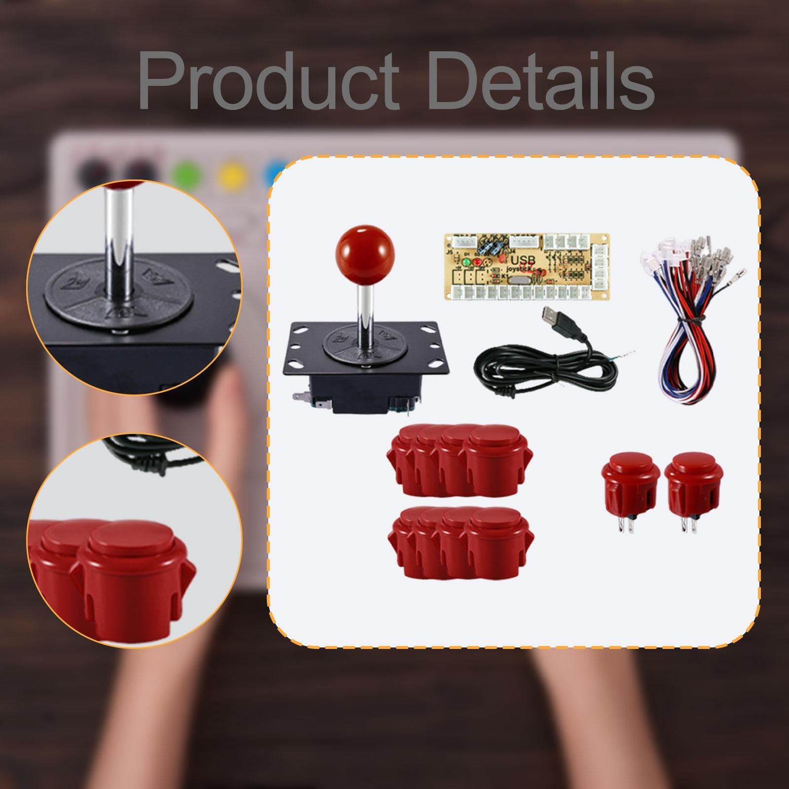 Arcade Joystick Kit Giocatore USB Manopola Pulsanti a Scatto Pc Accessori Materiale Pp Hardware Montaggio Rapido Adatto per Retro Gaming, Rosso