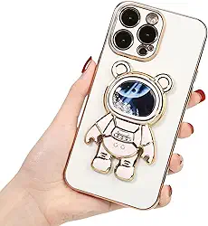 Capa para iPhone 16 Pro, à Prova de Choque, 360° Proteção Completa, Capa de Moda com Suporte Astronauta, TPU Anti-Queda, Proteção de Câmera, Antiamarelo (16P, Branco)