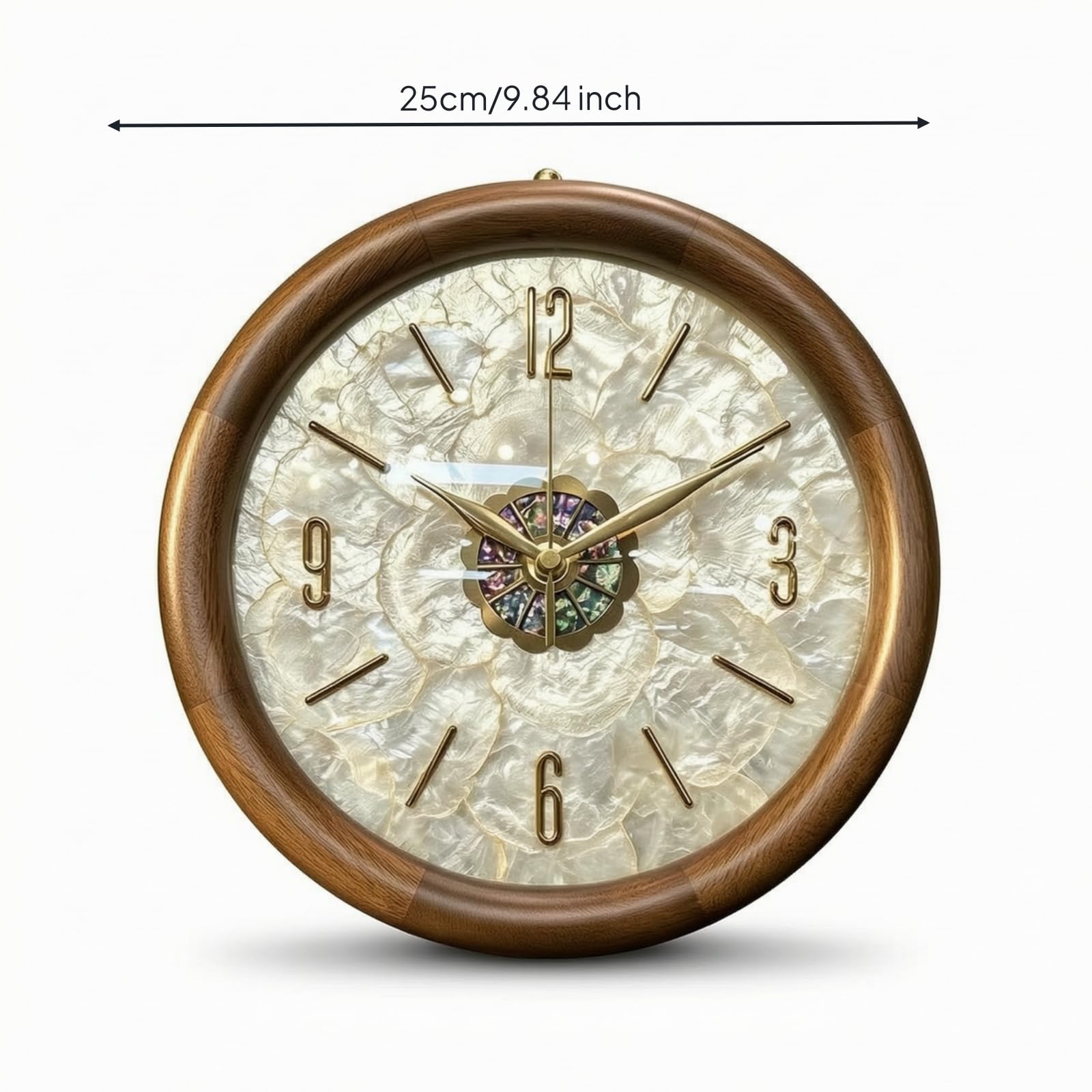 Baoblaze Reloj de Mesa Redondo Reloj Decorativo Reloj de Reloj de Estantería con Marco de Vetado de Madera y Esfera Nacarada con Números en Relieve Adecuado, Style to 1