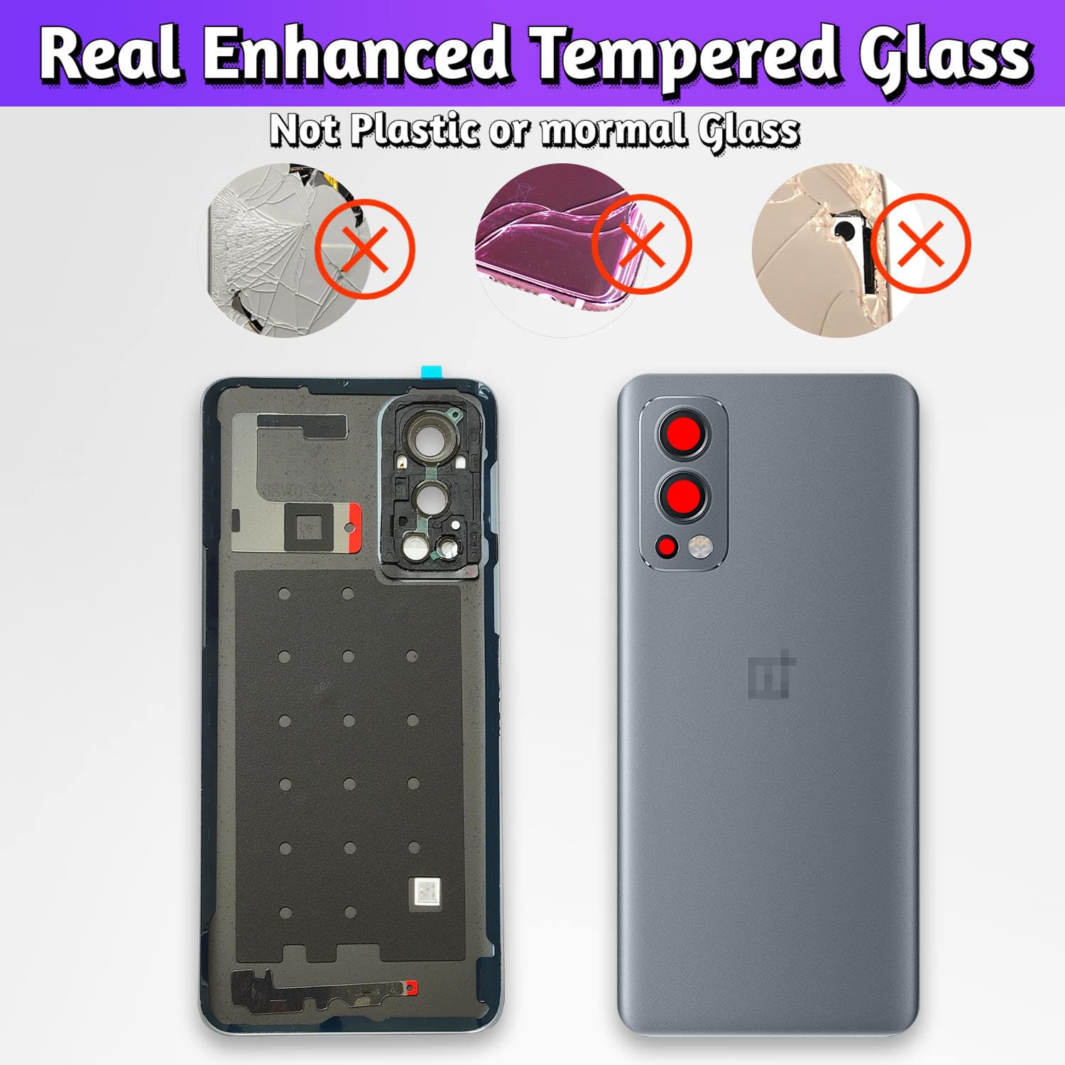 LUVSS Back Glass Cover Replacement Compitable for OnePlus Nord 2 5G Rear Cover + Camera Lens + Repair Manual DIY Tools Kit (Gray) - Image 2