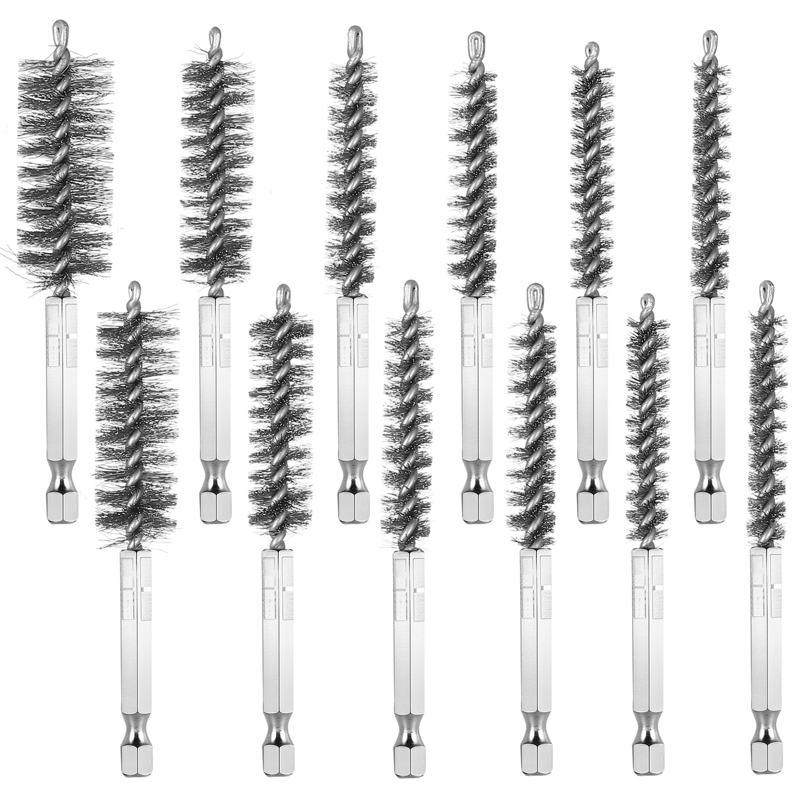 12 Pcs Cepillo de Alambre para Taladro, 8-19mm Cepillo Metálico Cilíndrico de Tubo Acero Inoxidable, Cepillos Metálico vástago 1/4" para Taladro, Cepillos de Cerdas de Alambre para Limpieza y Pulido