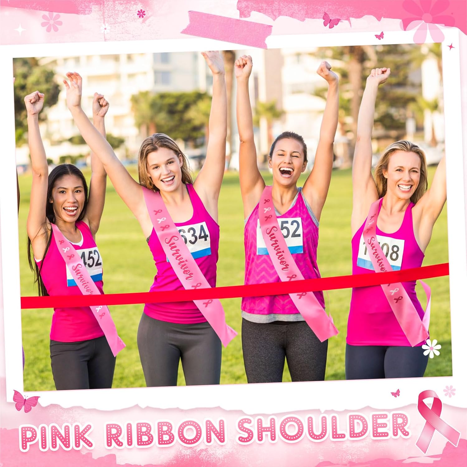 24 Pcs 2025 Breast Cancer Survivor Sash Breast Cancer Awareness Pink Ribbon Sashes for Survivors Women Party Favors Supplies Decorations
