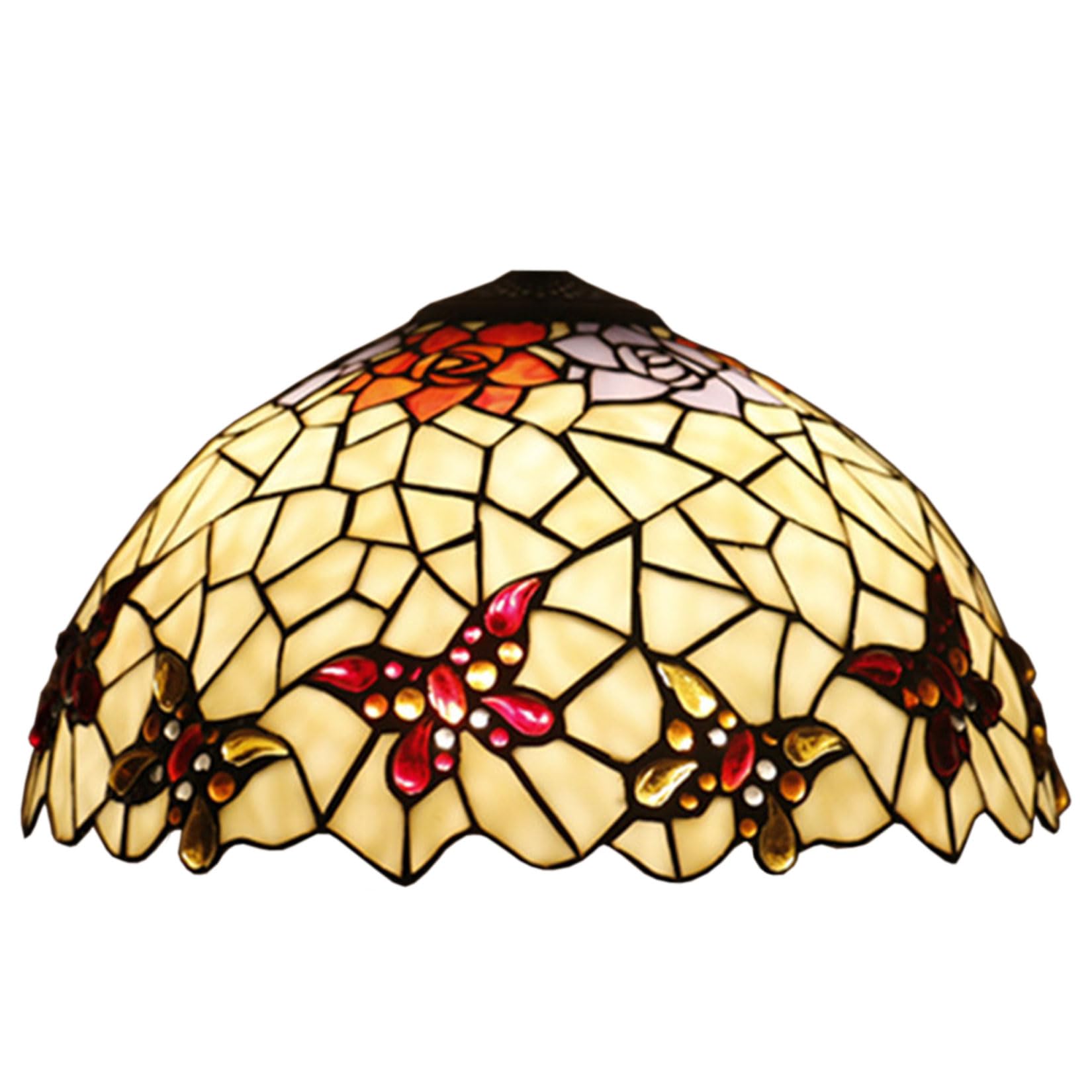 SaryEdge Tiffany Lamp Shade Replacement, Only 16 Inch Stained Glass Lamp Chimney, Rose Butterfly Glass Beads Floral Design, for Table Lamp, Pendant Light, Floor Lamp, Ceiling Fixtures，，
